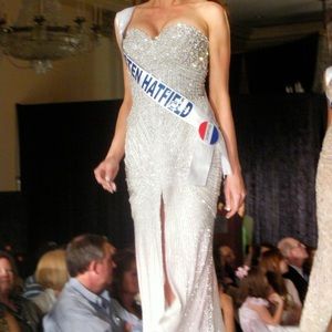 SOLD. Mac Duggal pageant gown. Full length beaded